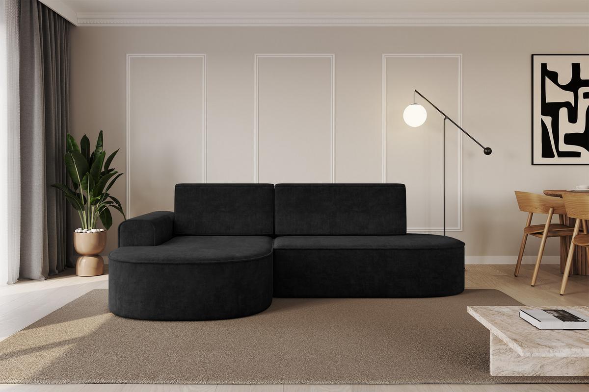 ECKSOFA mit Schlaffunktion und Bettkasten Ottomane Links MARI-L1-S - 283x167x73 cm Schwarz Velours - Schwarz, Holzwerkstoff/Kunststoff (283/167cm) - ALTDECOR