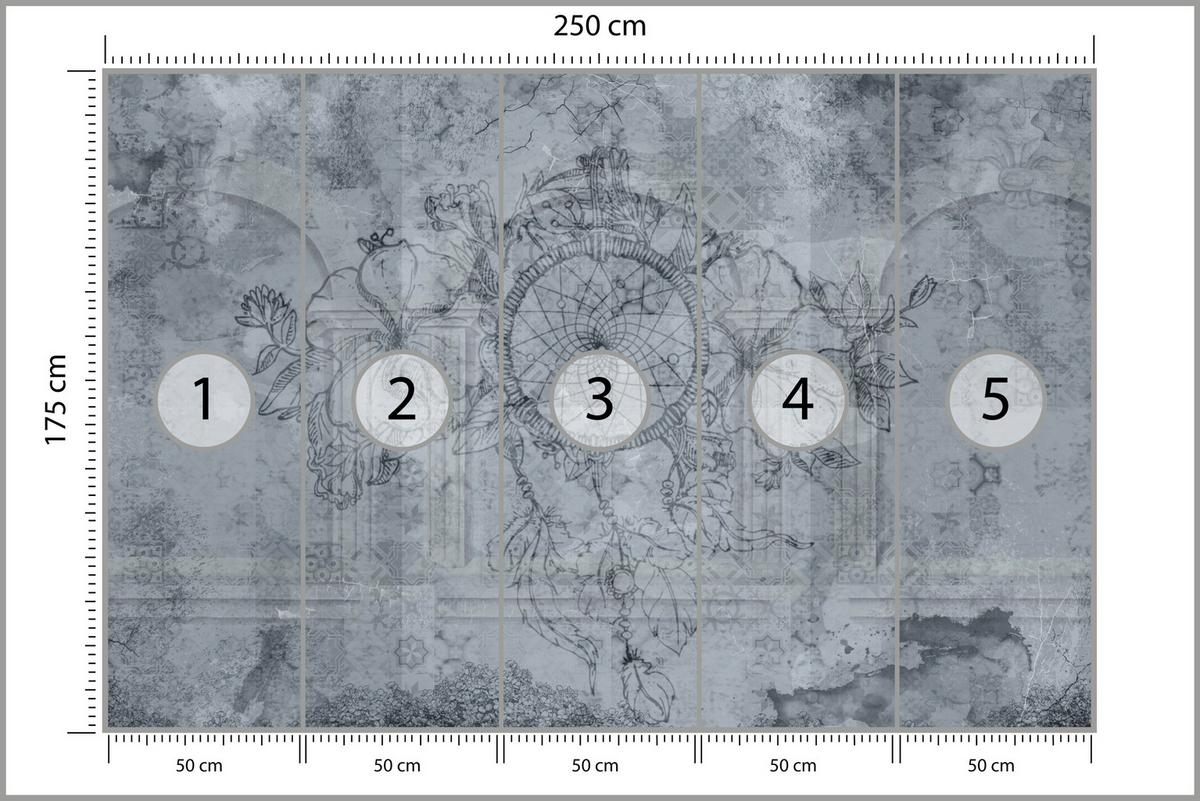 FOTOTAPETE für Schlafzimmer Traumfänger Vintage Säulen 250x175 - Grau, Papier (250/175cm) - Muralo