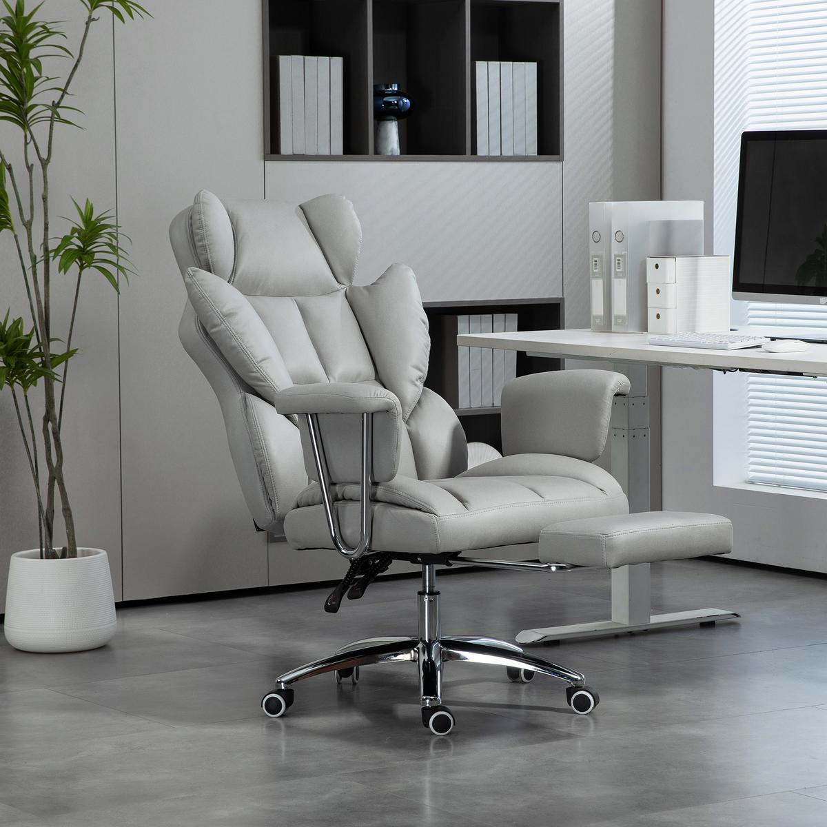 BÜROSTUHL mit Liegefunktion, ergonomisch Schreibtischstuhl, Drehstuhl Hellgrau - Chromfarben/Hellgrau, Textil/Metall (65/128/74cm) - HOMCOM