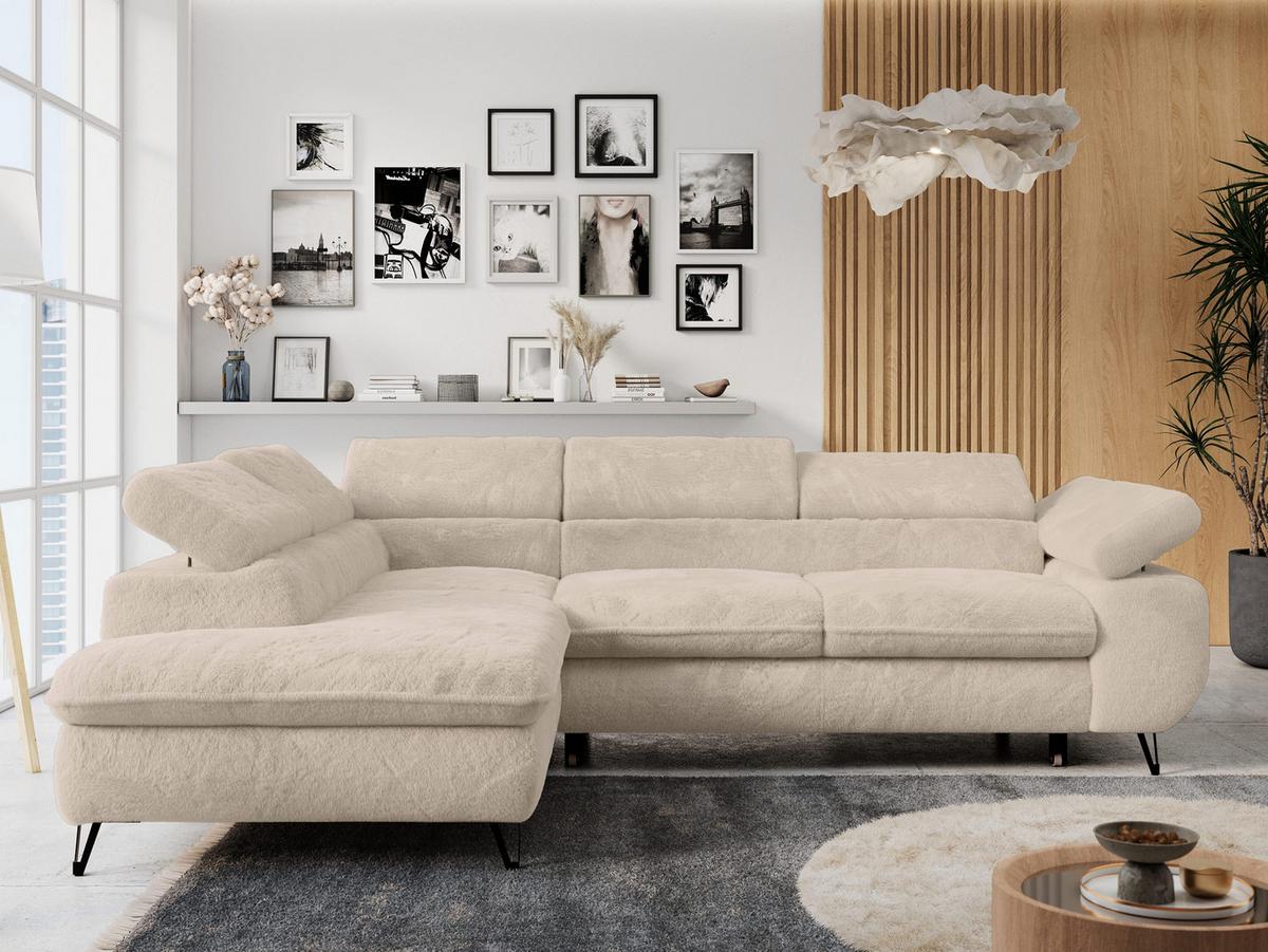ECKSOFA PETER L Dunkelgrau Plüsch - Links Seite - Ecru/Schwarz, Textil/Metall (208/273cm) - MKS