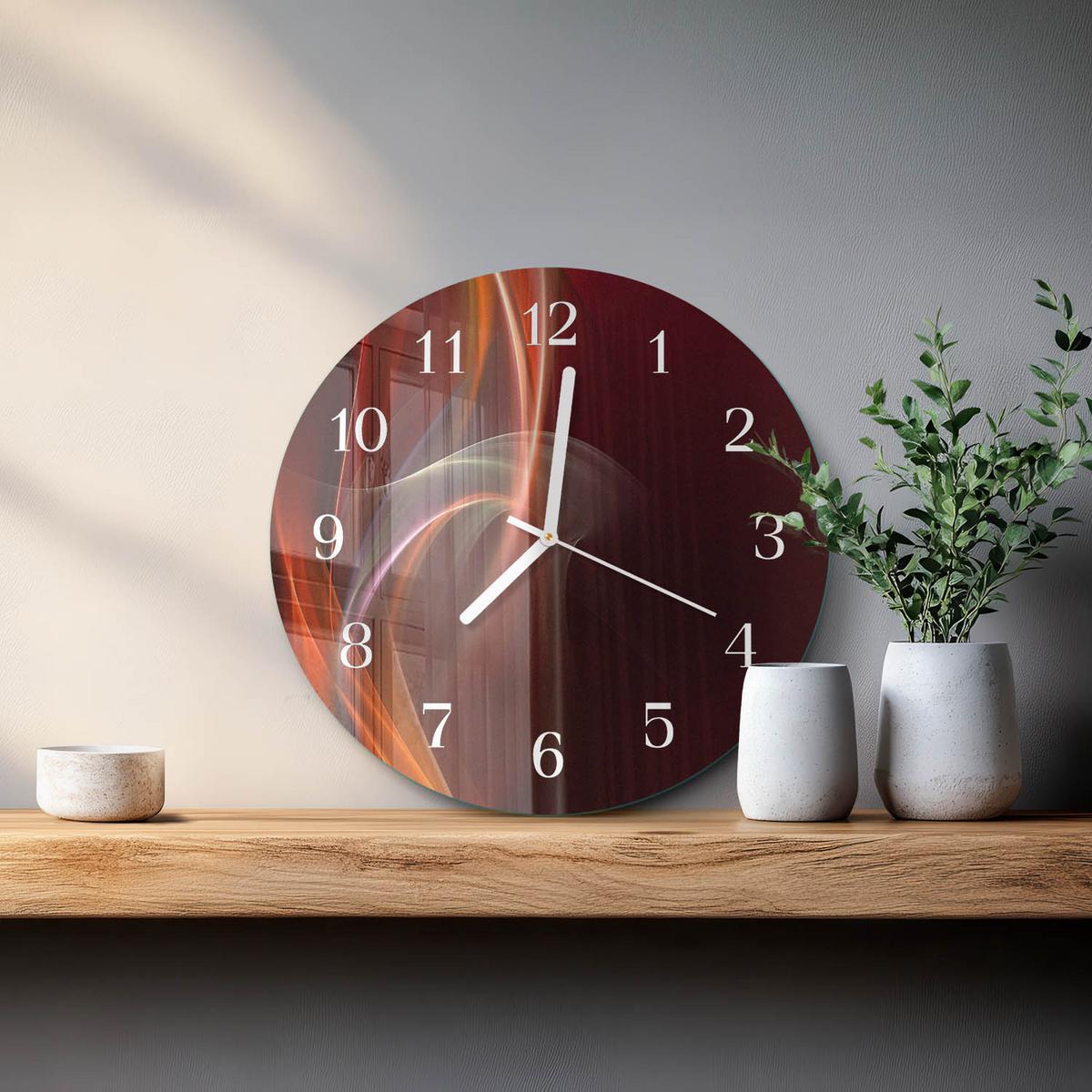 WANDUHR aus Glas Ø30 cm - Abstrakte Linien - Rot, Glas (30/30/0.4cm) - TULUP