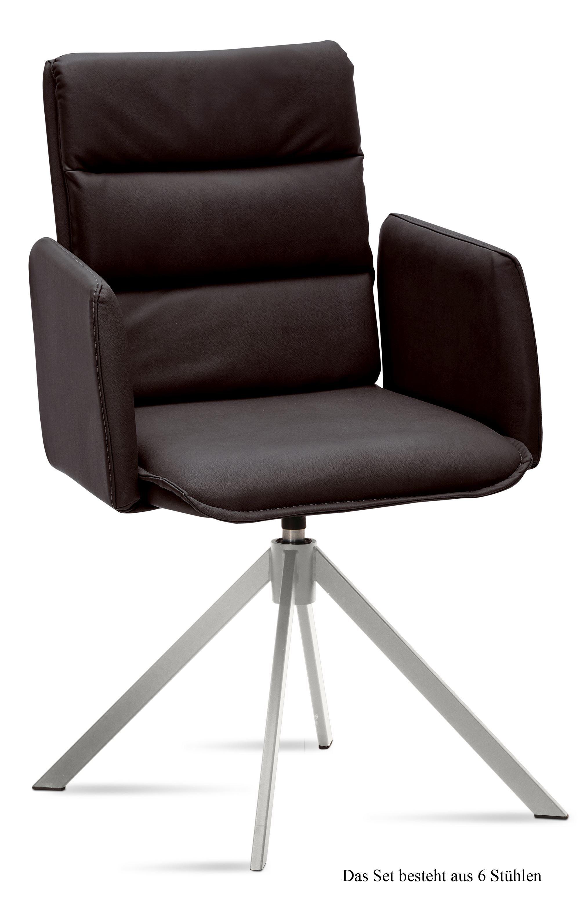ARMLEHNSTUHL drehbar (6er-Set) Dulsea 52x92x60 Edelstahl/Espresso - Edelstahlfarben/Dunkelbraun, Kunststoff (60/92/52cm) - 58aufmkessel