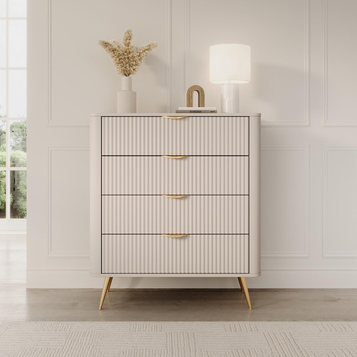 KOMMODE LANTANA 88,2/101,2/38cm mit 4 Schubladen Türen Beige - Beige, Holzwerkstoff (88.2/101.2/38cm) - MASSENO