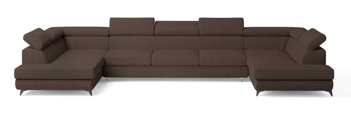WOHNLANDSCHAFT URMANO Braun Boucle-Stoff mit Schlaffunktion - Braun, Holz (395/89/190cm) - MASSENO