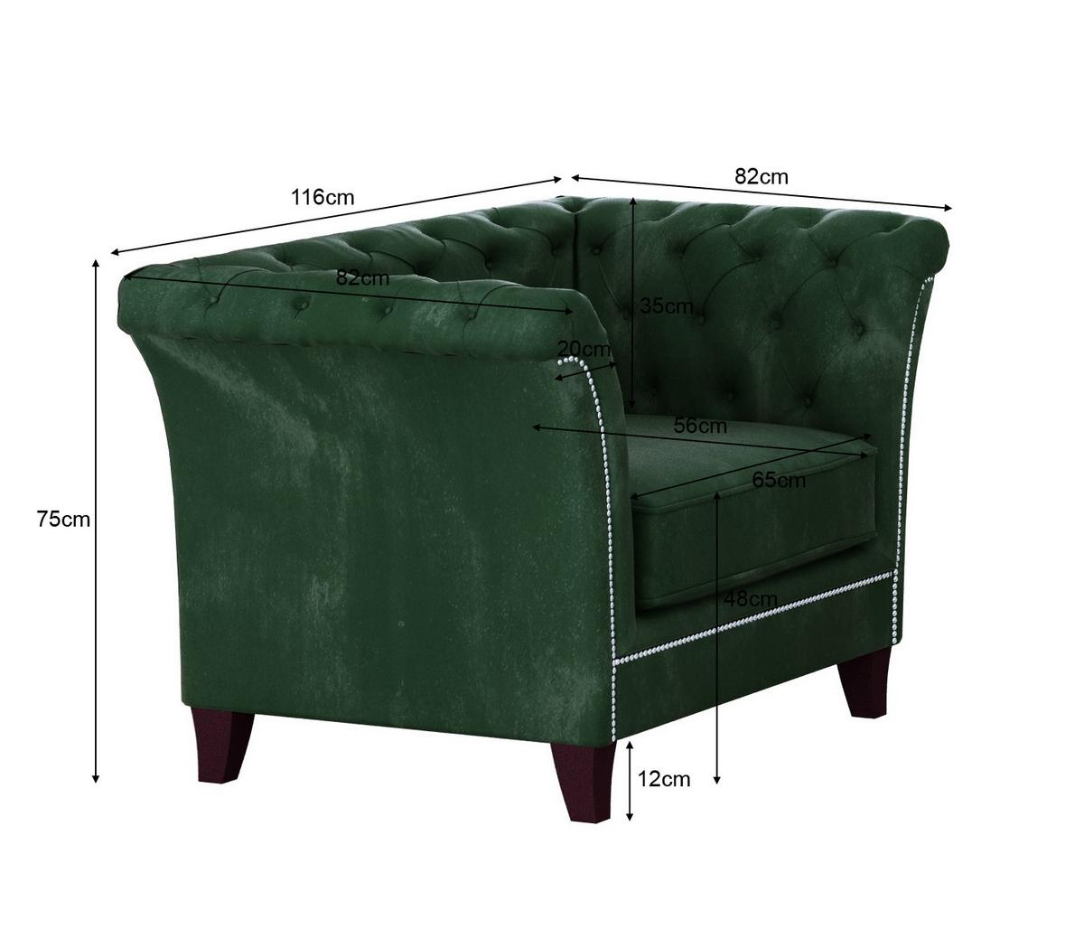 CHESTERFIELD-SESSEL Fusion Grün Samt - Smaragdgrün/Braun, Holz/Textil (116/75/82cm) - S-Style Möbel