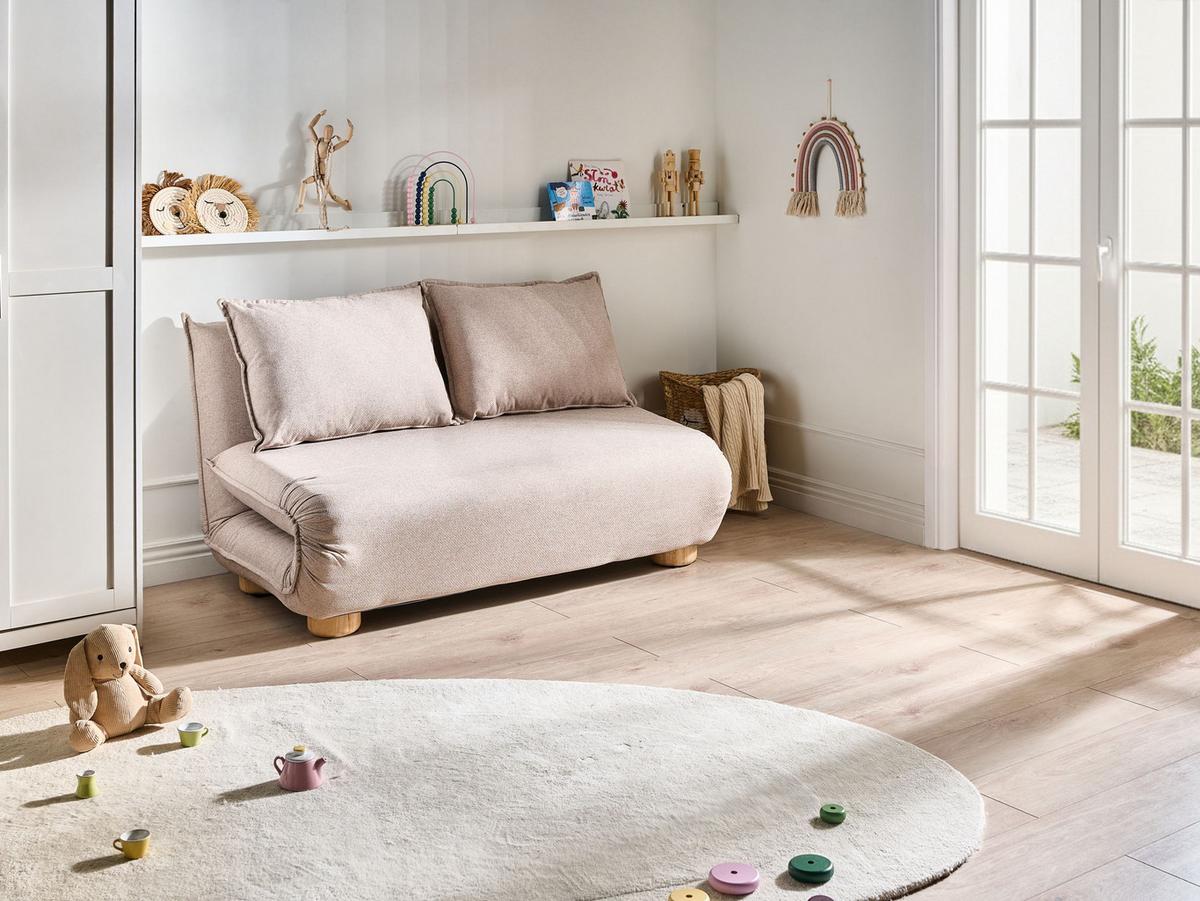 SCHLAFSOFA 2-Sitzer Kunstleinen Beige Abisko - Hellbraun/Beige, Textil (140/80/82cm) - Beliani
