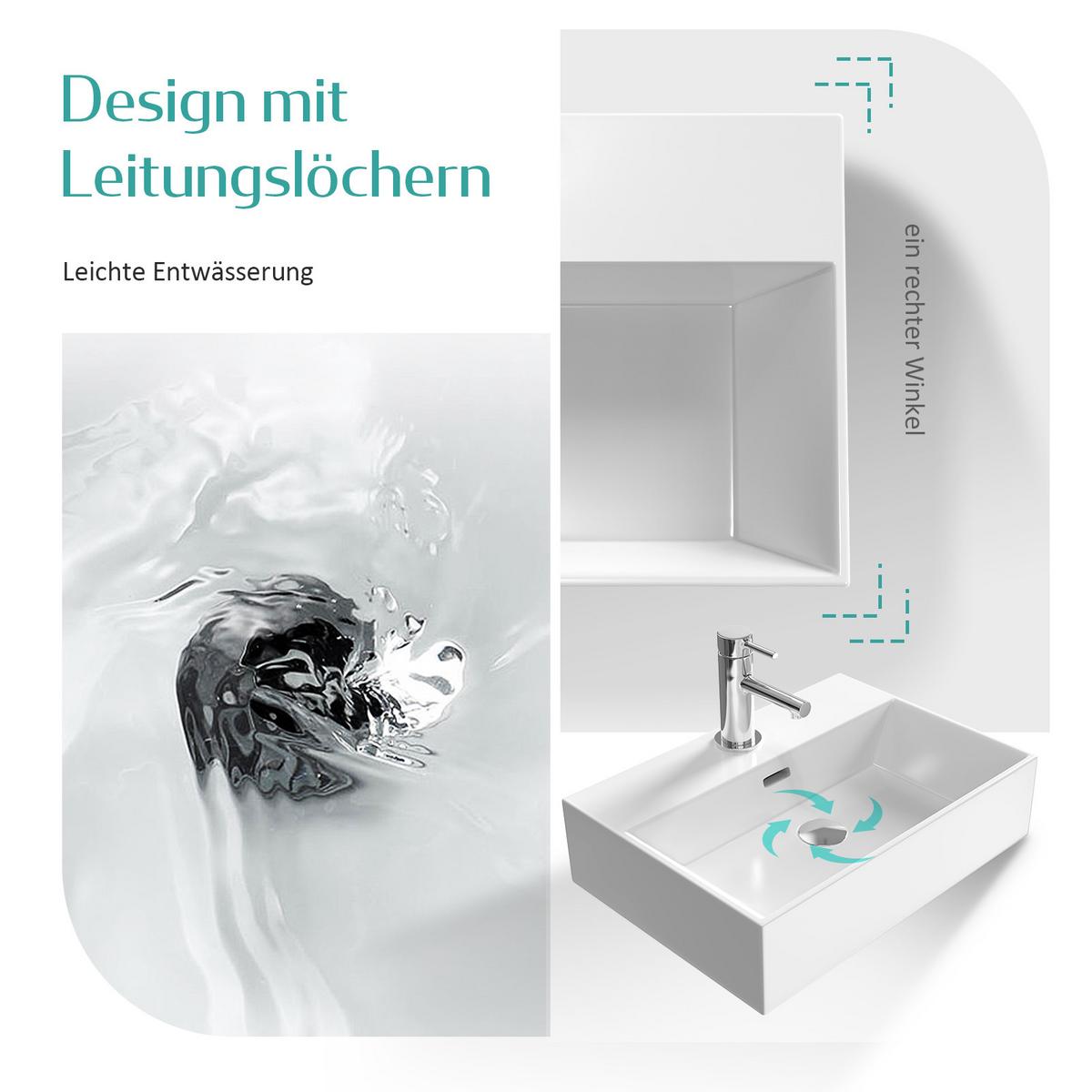 WASCHBECKEN mit Überlauf Weiß 51,5 / 36 / 13 cm - Weiß Hochglanz, Keramik (51/13/36cm) - EMKE