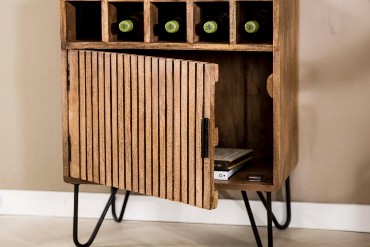 WEINSCHRANK HORTA Braun Holz - Sandfarben/Schwarz, Holz/Metall (56/90/35cm) - KAWOLA