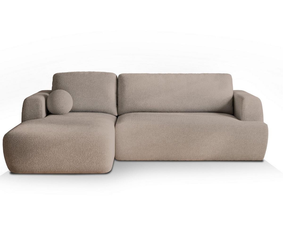 ECKSOFA SENTI N L-S Beige Boucle-Stoff mit Schlaffunktion - Beige/Schwarz, Holz/Kunststoff (246/148cm) - MASSENO