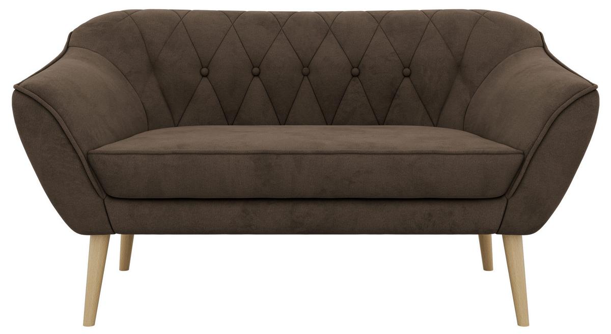 2-SITZER-SOFA PIRS - Braun Velvet - Holzbeine - Dunkelbraun/Buchefarben, Holzwerkstoff/Textil (140/75/74cm) - MKS