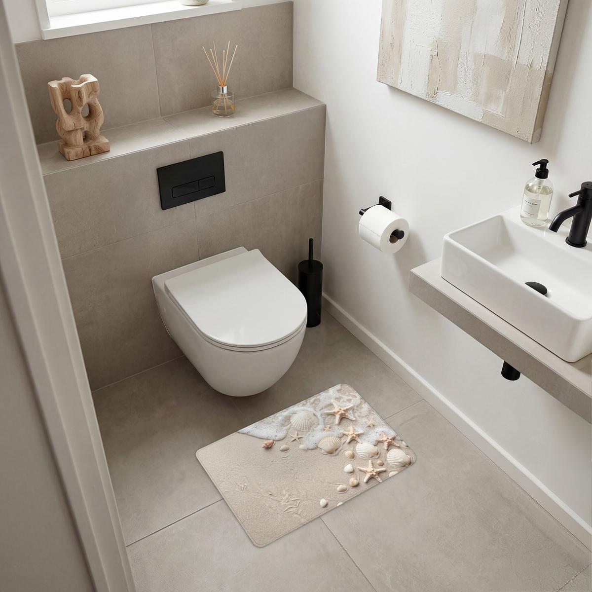 BADEMATTE Muscheln - Seesterne - Strand 60x40 cm - Sandfarben/Creme, Textil (60/40cm) - OnlyWow
