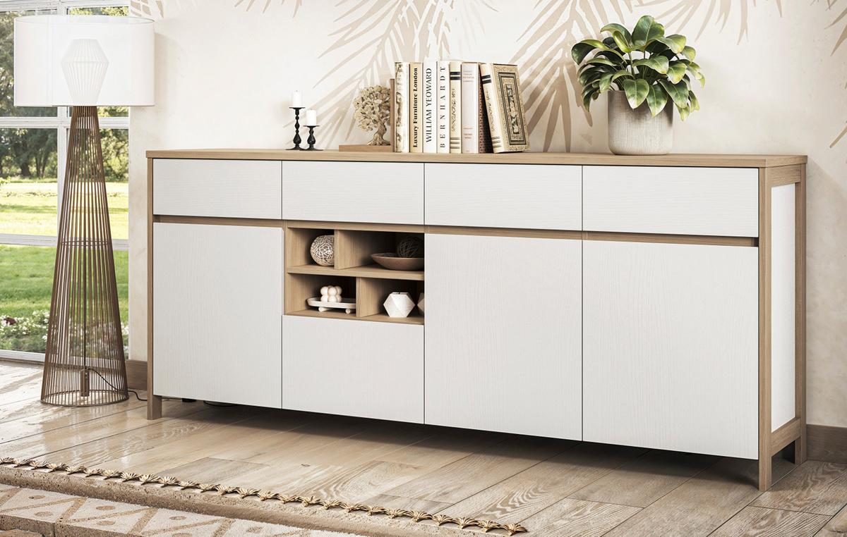 SIDEBOARD weiß und Eiche, Kommode skandinavisch 193 x 85 cm mit Soft-Close-Funktion - Eichefarben/Weiß, Holzwerkstoff/Metall (193/85/39cm) - Furn.Design