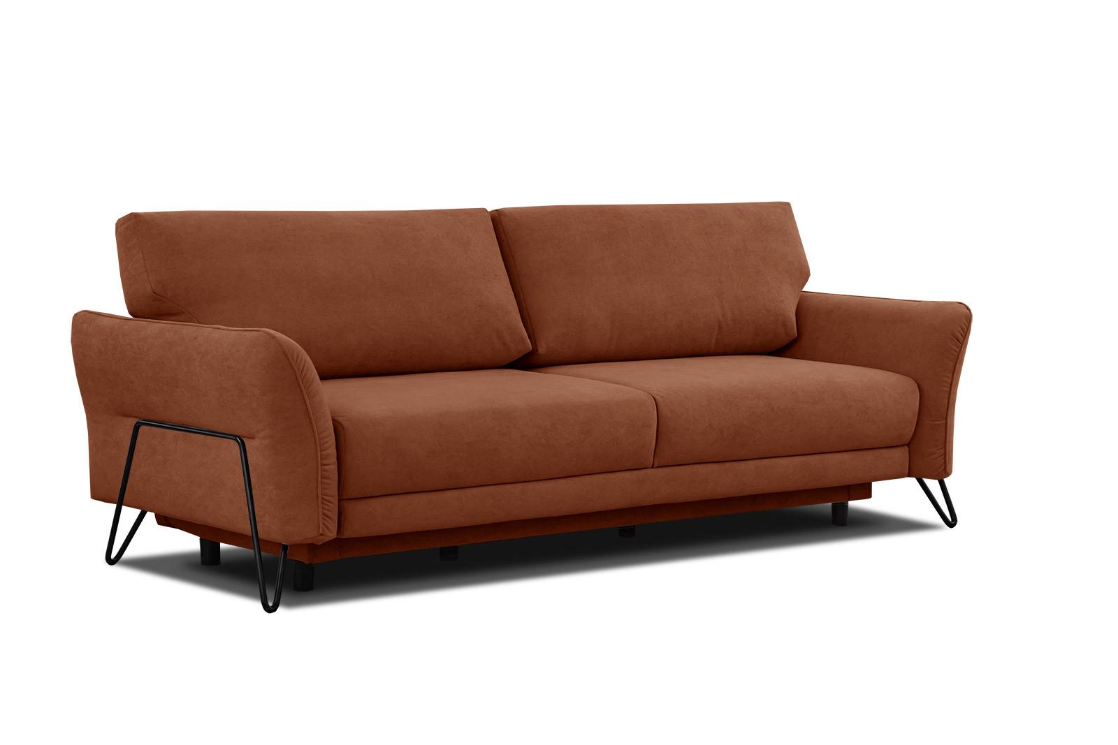 SOFA LOREM 3-Sitzer mit Schlaffunktion, dunkelorange - Dunkelorange/Schwarz, Holz/Textil (232/90/107cm) - Wozimo