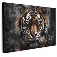 LEINWANDBILD Tiger - Tiere - Porträt - Luxus - Schwarz Groß 140x90 cm - Anthrazit, Textil (140/90cm) - MuchoWow