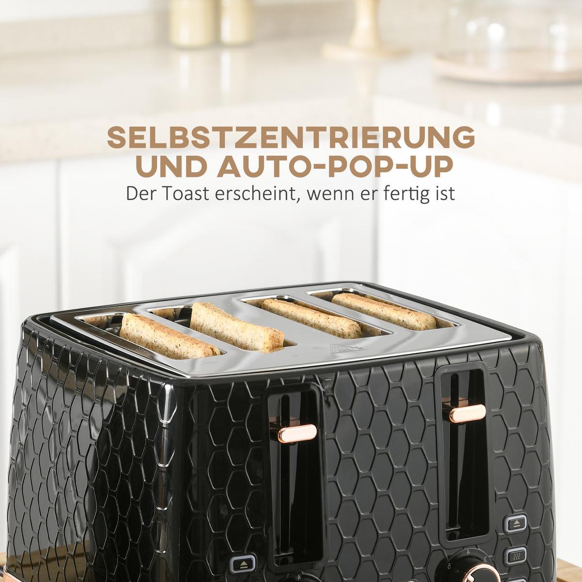 KOCHER-TOASTER-SET 2er Set Kunststoff Stahl Schwarz - Schwarz, Kunststoff (19.5/23.4/24.2cm) - HOMCOM