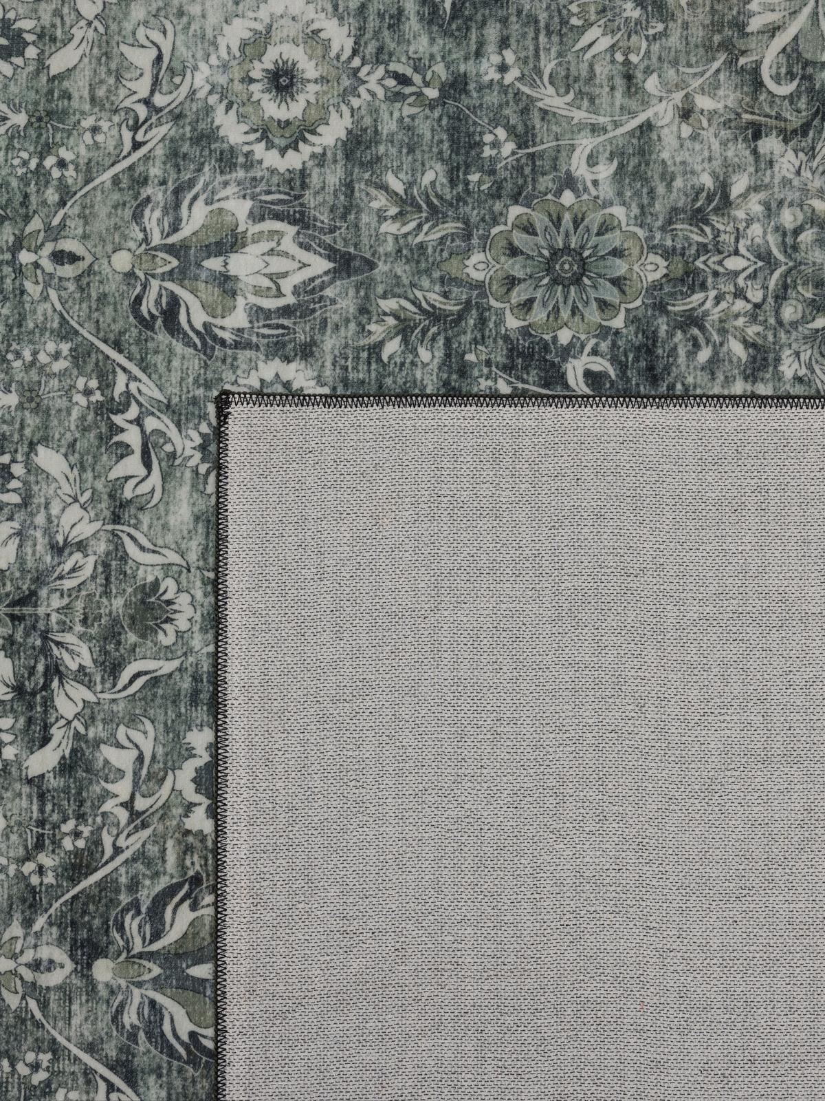 LÄUFER waschbar, mit floralen Ornamenten, VERNANTE in Grün-Grau, 80 x 150 cm - Grün, Textil (80/150cm) - KADIMA DESIGN