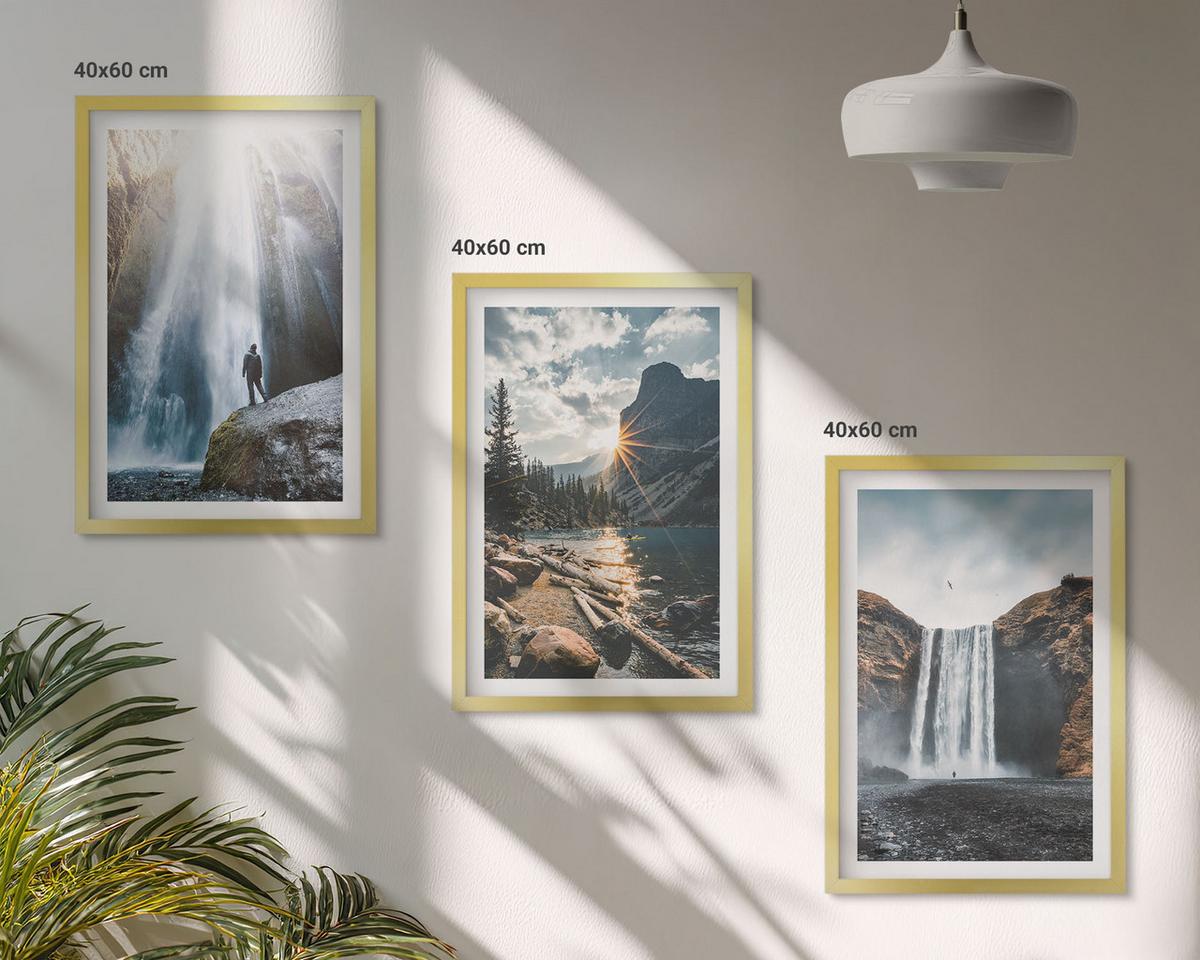 BILDER SET 3er Set - 40x60 cm Goldrahmen - Wasserfälle, Berge, Landschaften, Natur - Goldfarben, Kunststoff (40/60cm) - TULUP