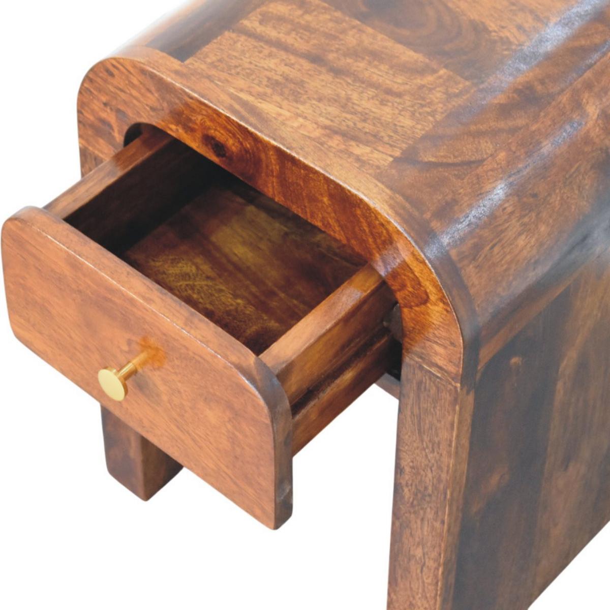 DARCY Nachttisch mit abgerundeten Kanten, 1 Schublade, Braun - Messingfarben/Braun, Mangoholz/Holz (30/40/30cm) - Artisan Furniture