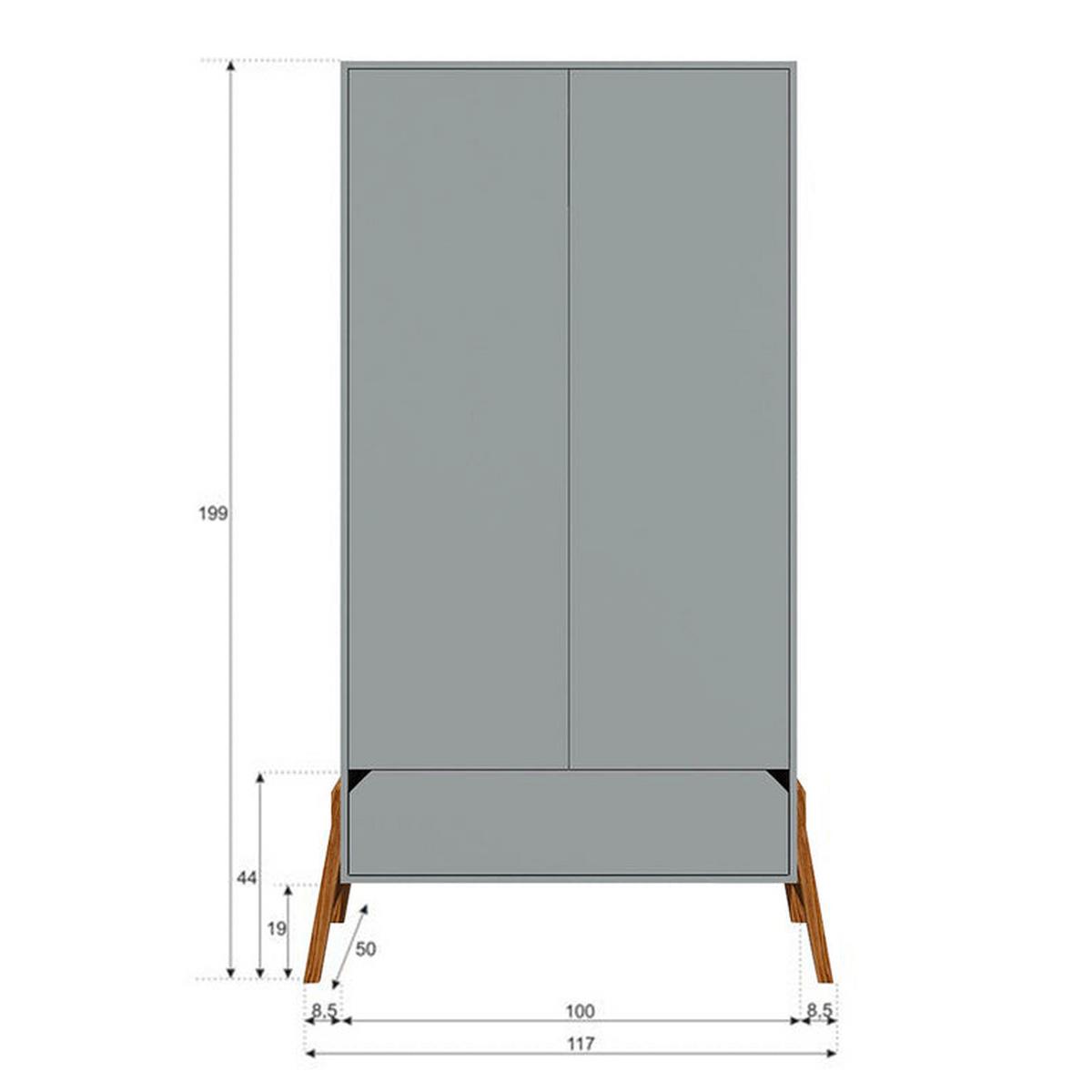 SCHRANK 2 Türen Grau - Grau, Holzwerkstoff (117/199/50cm) - Petits-meubles
