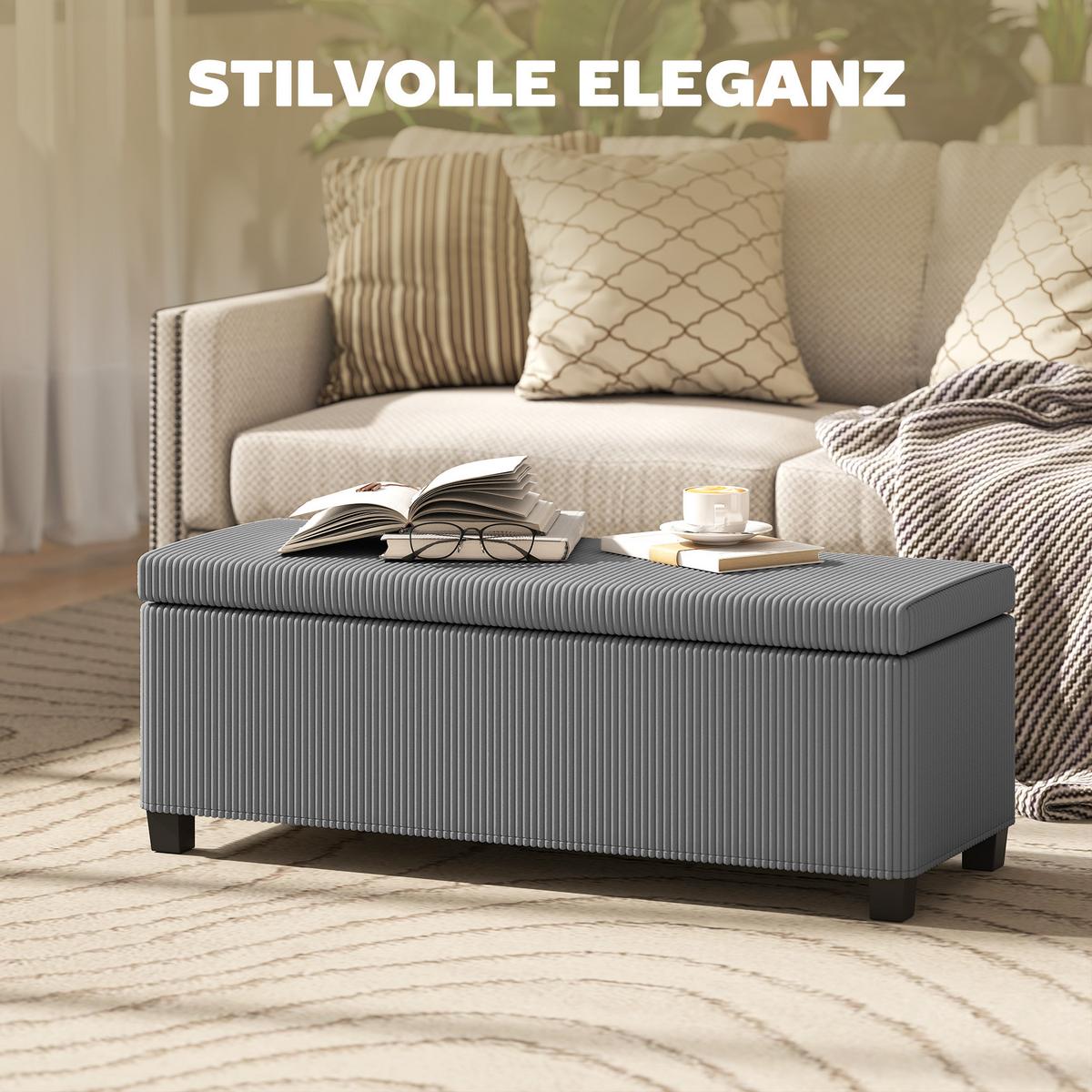 TRUHENBANK 112 x 42 x 40 cm mit abnehmbarem Deckel, Grau - Schwarz/Grau, Textil/Metall (42/40/112cm) - HOMCOM