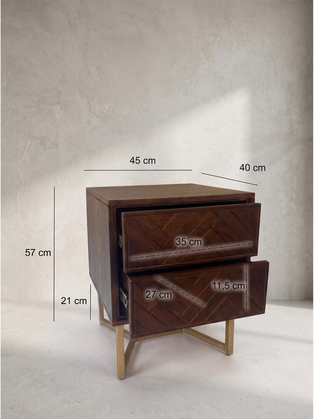 NACHTKONSOLE ORBIGO, Akazie Massivholz, Dunkelbraun, 45 x 40 x 57 cm - Goldfarben/Braun, Holz/Metall (45/57/40cm) - KADIMA DESIGN