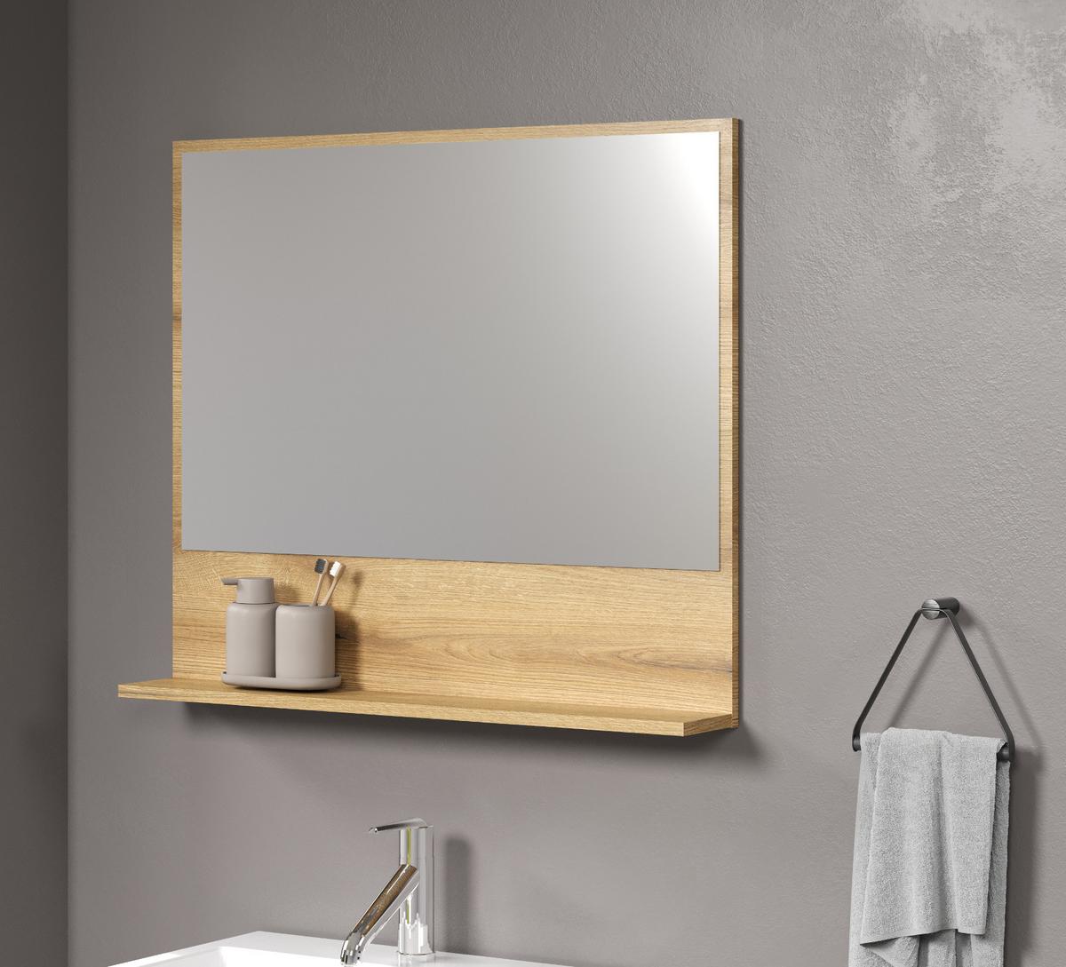 BADSPIEGEL Evoke Eiche 80 cm, Badezimmer Spiegel mit Ablage - Eichefarben, Glas/Holzwerkstoff (14/74/80cm) - Top.Furn