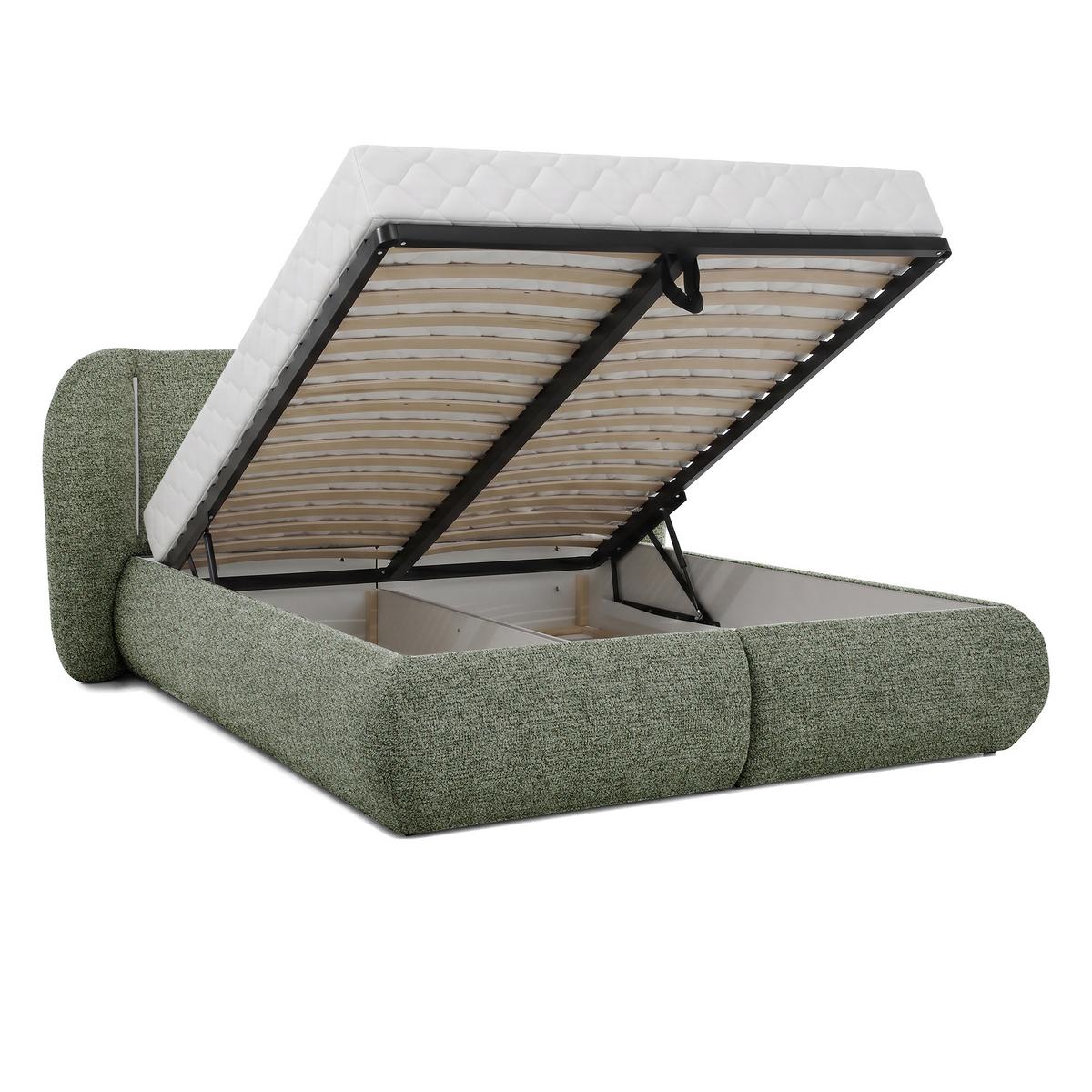 POLSTERBETT Corfu, LED-Beleuchtung, Bettkasten und Taschenfedernmatratze 26 cm, 140x200, Grün - Grün, Textil (140/200cm) - Beautysofa