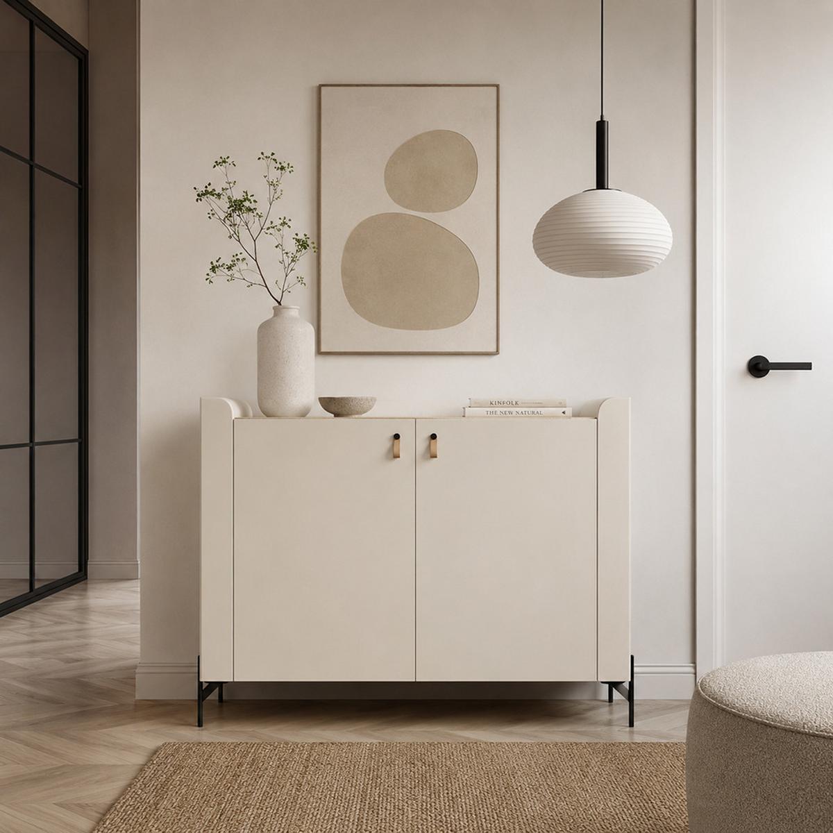 KOMMODE Sorella mit 2 Türen, 130 cm, für Jugendzimmer, Macadamia + Eiche Mavelie - Eichefarben/Beige, Leder/Holzwerkstoff (130/95/42cm) - Beautysofa
