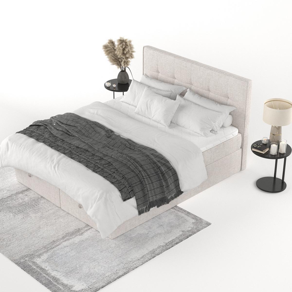 BOXBETT Tivra 180/200 cm Hellbeige im Neve Stoff - Sandfarben/Schwarz, Holz/Holzwerkstoff (180/200cm) - AltaBeds