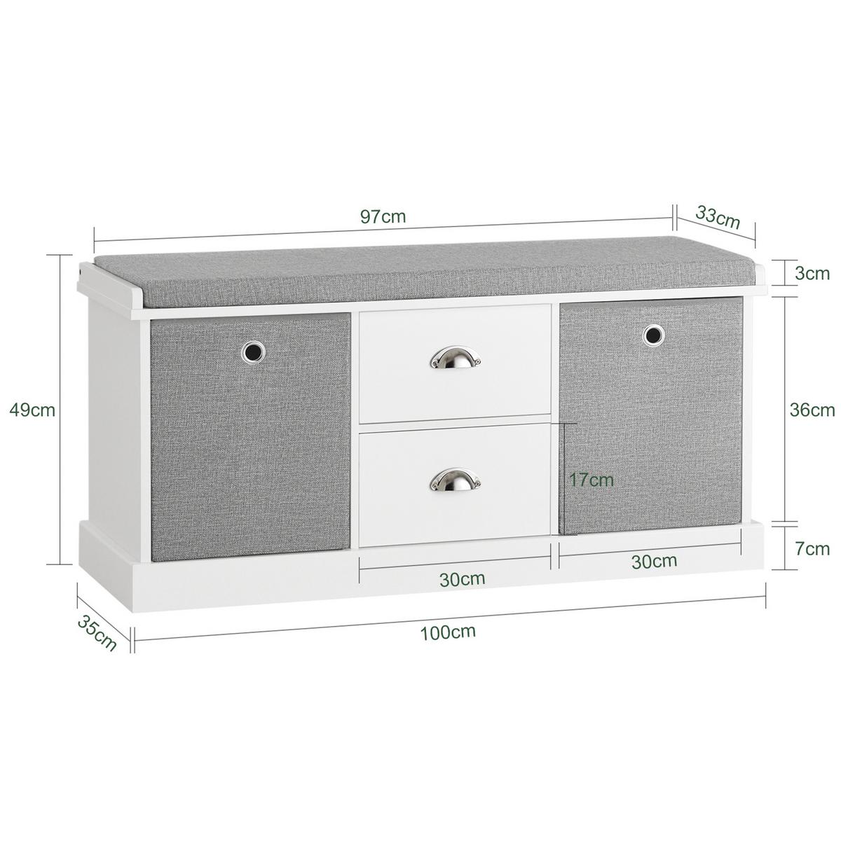 SCHUHBANK Grau - Weiß, Holzwerkstoff (100/50/35cm) - SoBuy