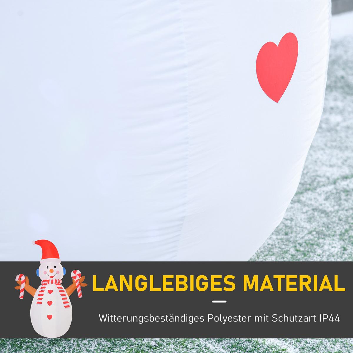 AUFBLASBARER Schneemann, Polyestertuch, Weiß+Rot - Multicolor, Kunststoff (100/240/180cm) - HOMCOM