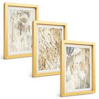 BILDER SET 3er Set - 20x30 cm Goldrahmen - Abstrakte Muster in Beige und Grau - Goldfarben, Kunststoff (20/30cm) - TULUP