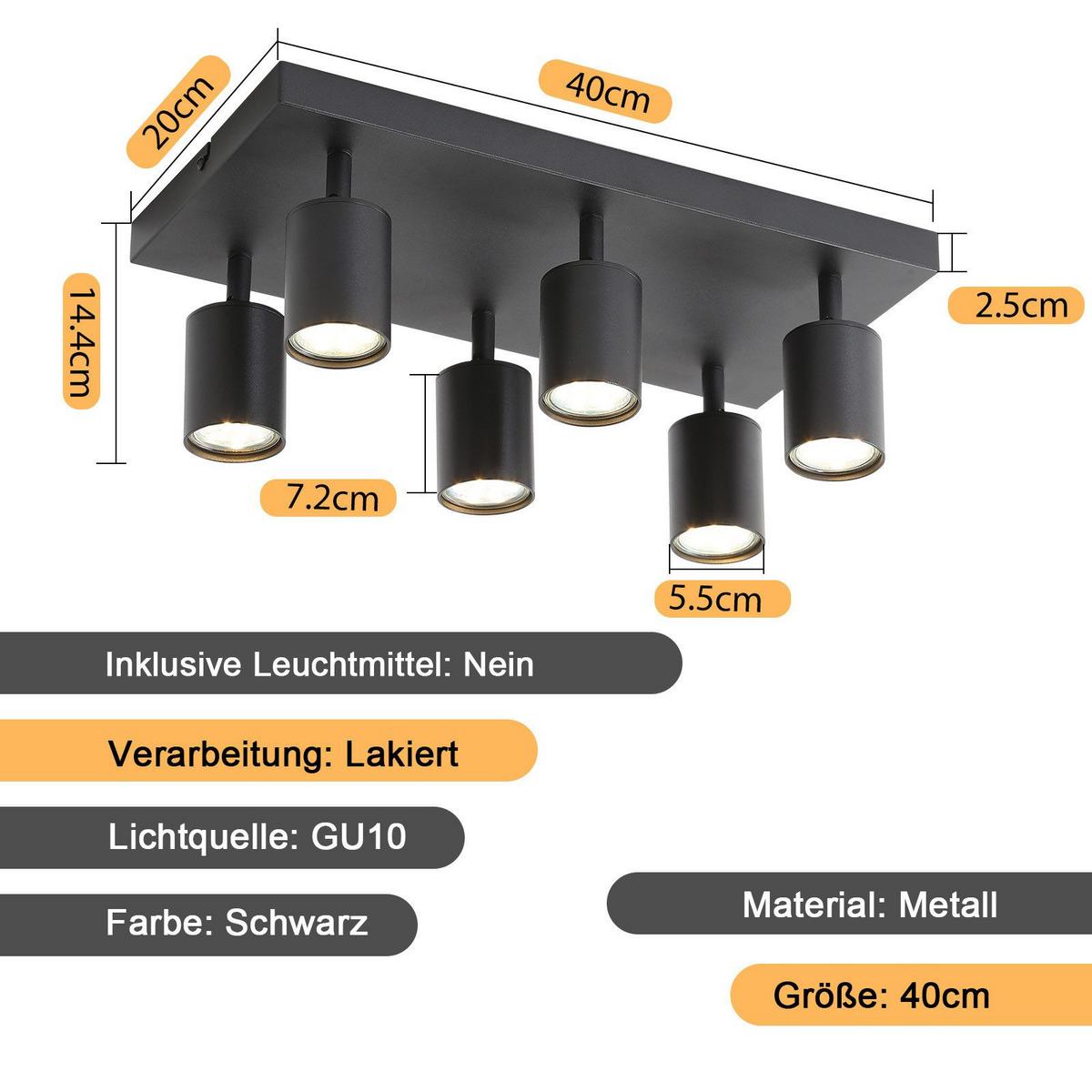 DECKENSTRAHLER Flammund 40/20/14.4 cm - Schwarz, Metall (40/20/14.4cm) - ZMH