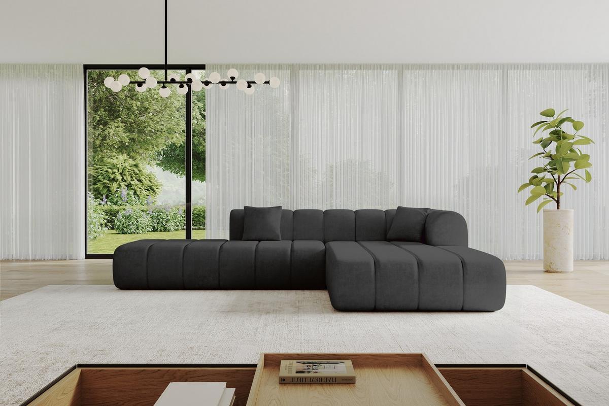 ECKSOFA Ottomane Rechts BILA-L 289x176x71 Schwarz Samt - Schwarz, Holzwerkstoff/Kunststoff (289/176cm) - ALTDECOR