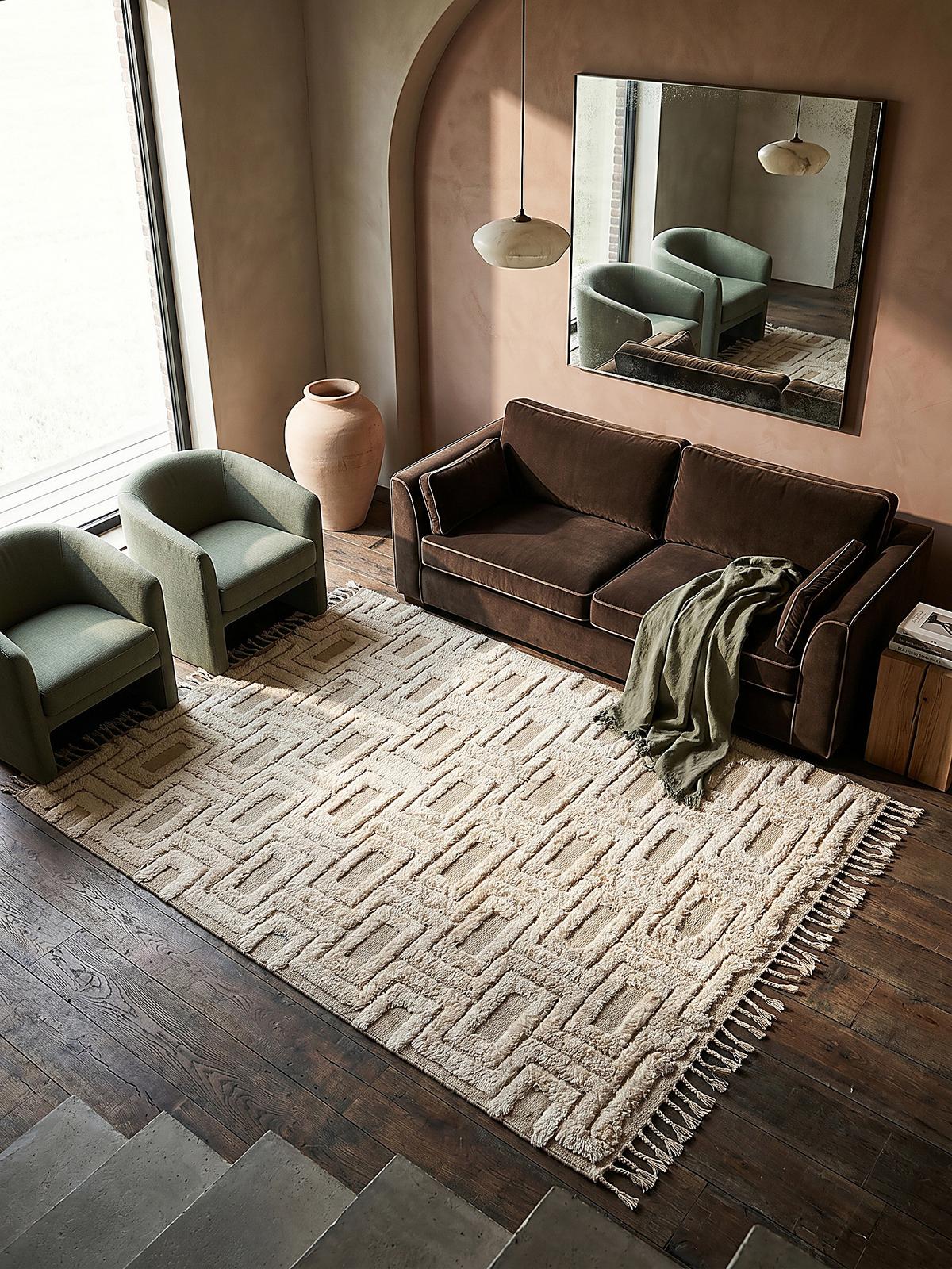 WOLLTEPPICH mit Fransen COPSE, geometrisch, Beige, 200 x 290 cm - Beige, Textil (290/200cm) - KADIMA DESIGN