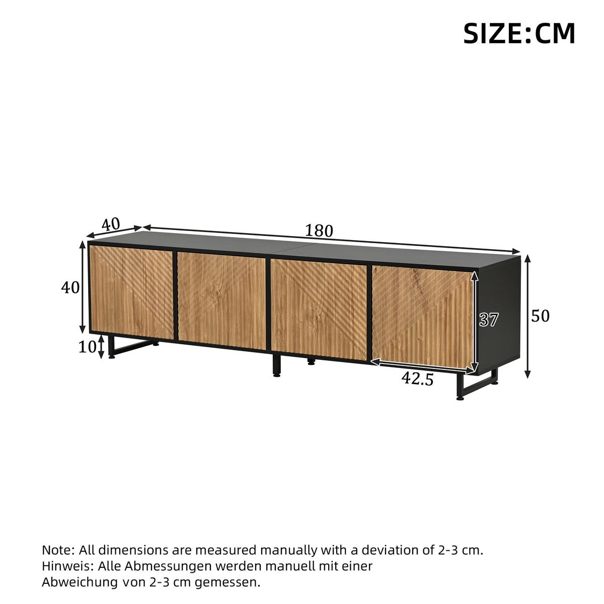 TV-LOWBOARD holzwerkstoff in natur & schwarz mit metallgestell, 4 türen - Naturfarben, Holzwerkstoff (180/50/40cm) - Urban Meuble