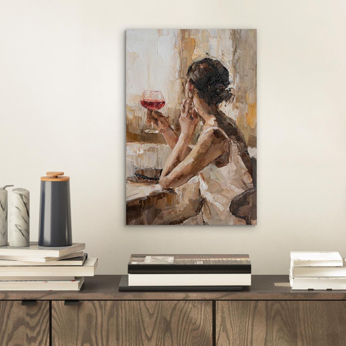 METALLBILD Ölgemälde - Frau - Wein 20x30 cm - Hellbraun, Metall (20/30cm) - MuchoWow