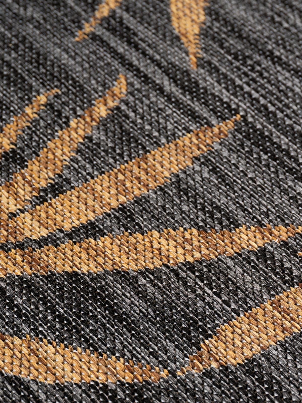 LÄUFER Outdoor, Fußbodenheizung-geeignet, mit Blattmotiv, VIGOLENO in Schwarz-Beige, 80 x 150 cm - Schwarz, Textil (80/150cm) - KADIMA DESIGN