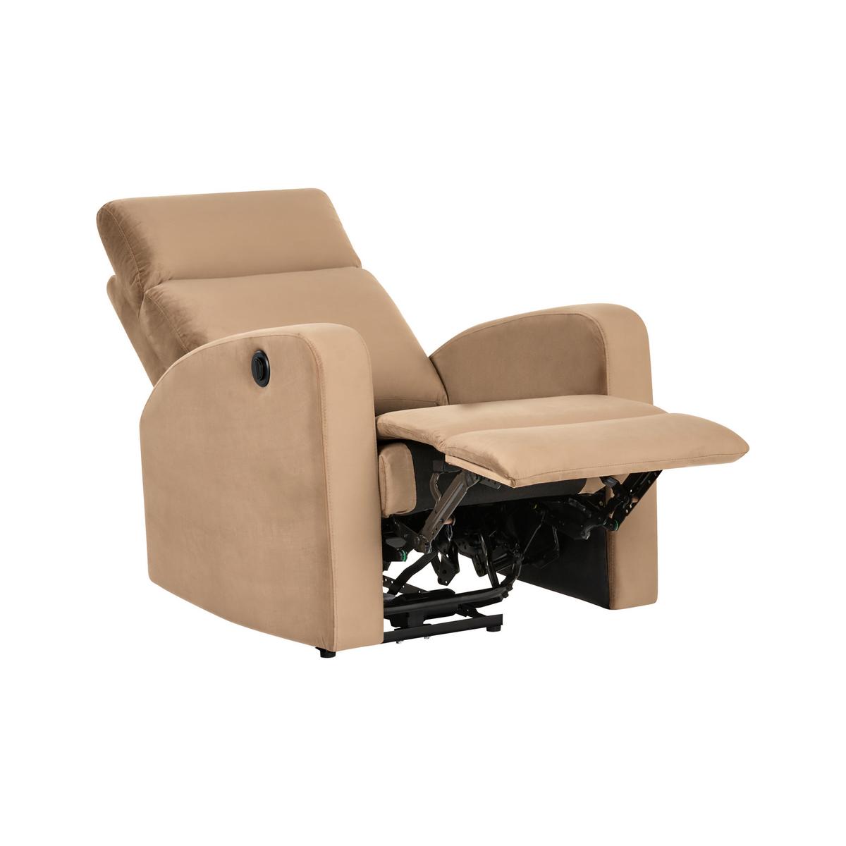 ELEKTRISCHER Fernsehsessel Samtstoff Hellbraun Verdal - Hellbraun/Braun, Textil (78/100/73cm) - Beliani