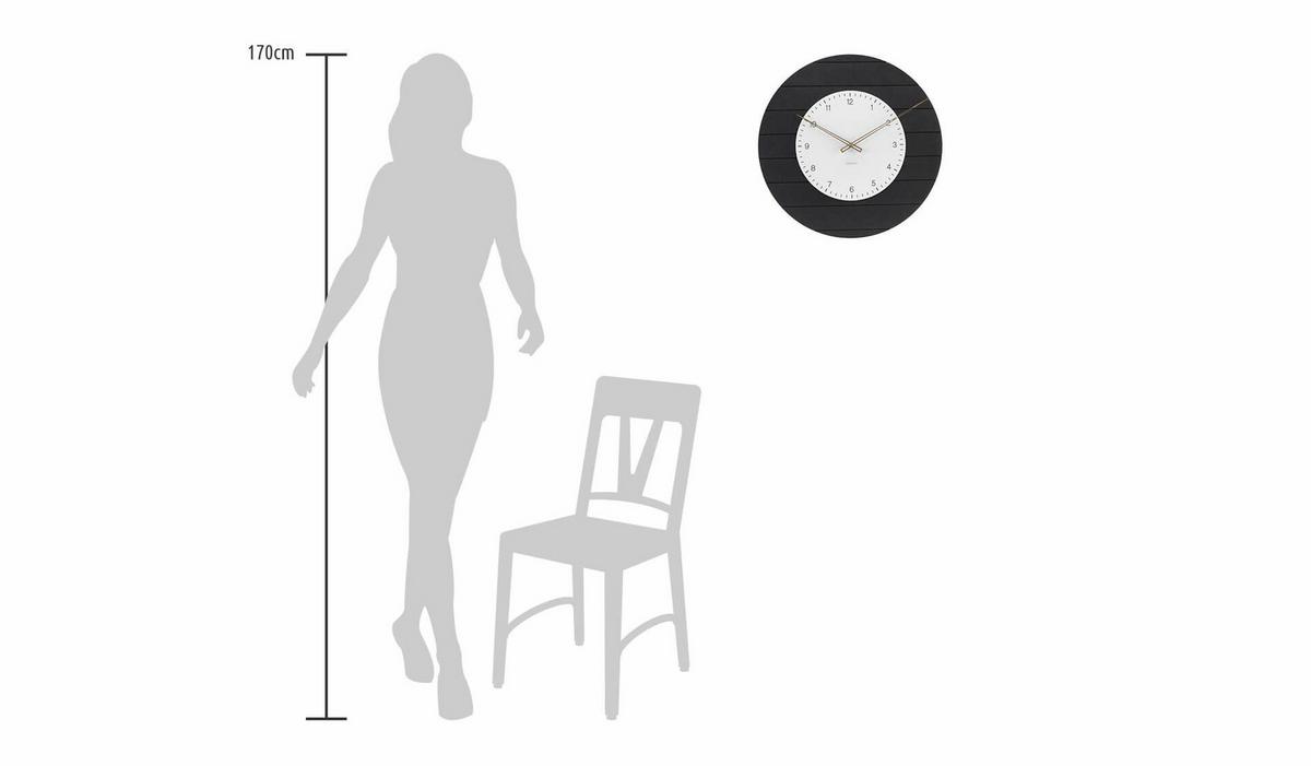 WANDUHR Design Schwarz-Weiß 50/50 cm - Schwarz, Holzwerkstoff (50/50/1cm) - ONZENO