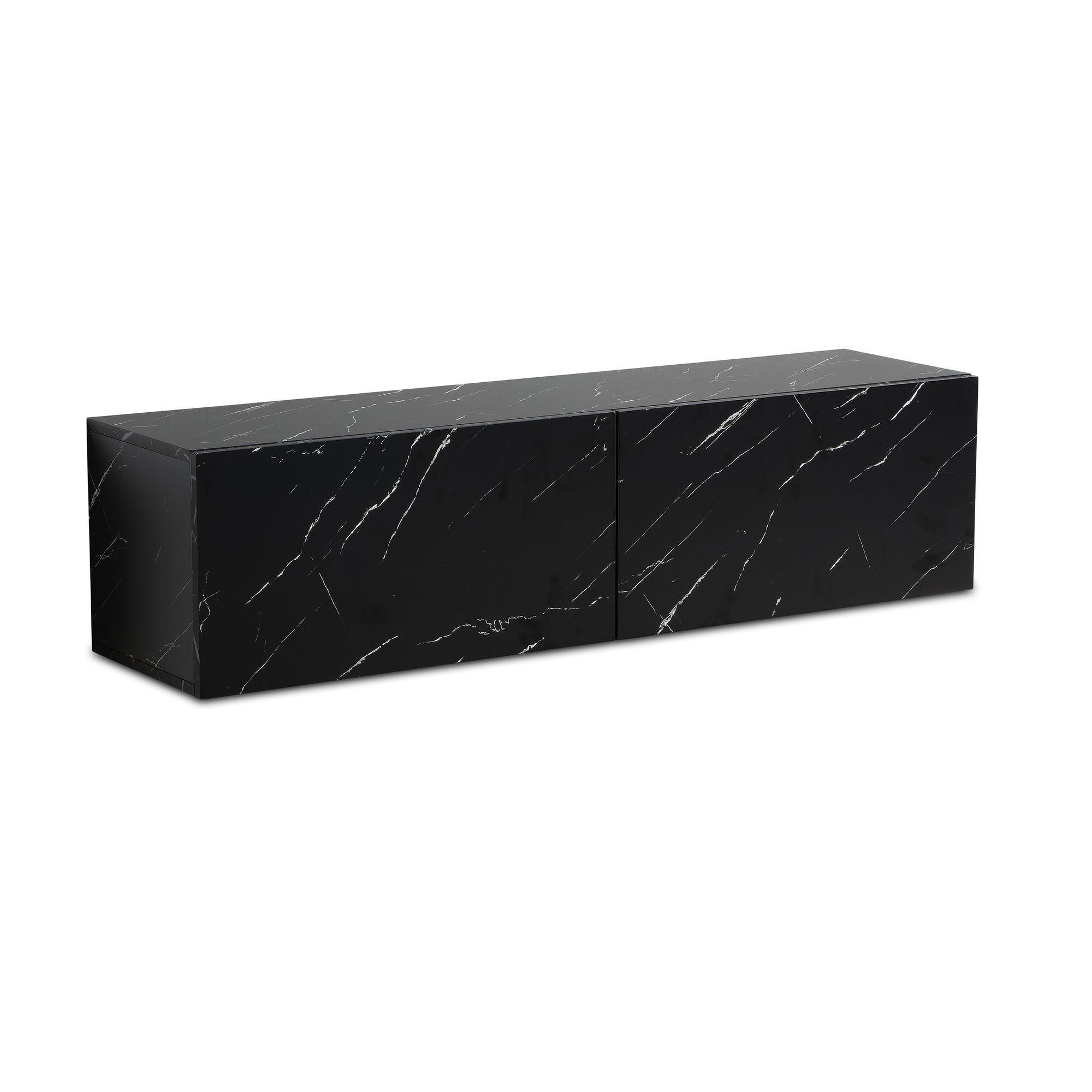 TV-LOWBOARD hängend, Marmor-Optik, Klapptüren, modern, Schwarz 120x30x30 cm - Schwarz, Metall (120/30/30cm) - KADIMA DESIGN
