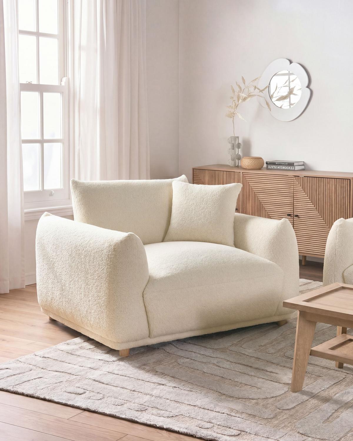 SESSEL Bouclé Cremeweiß Jubek - Weiß, Textil (120/81/104cm) - Beliani
