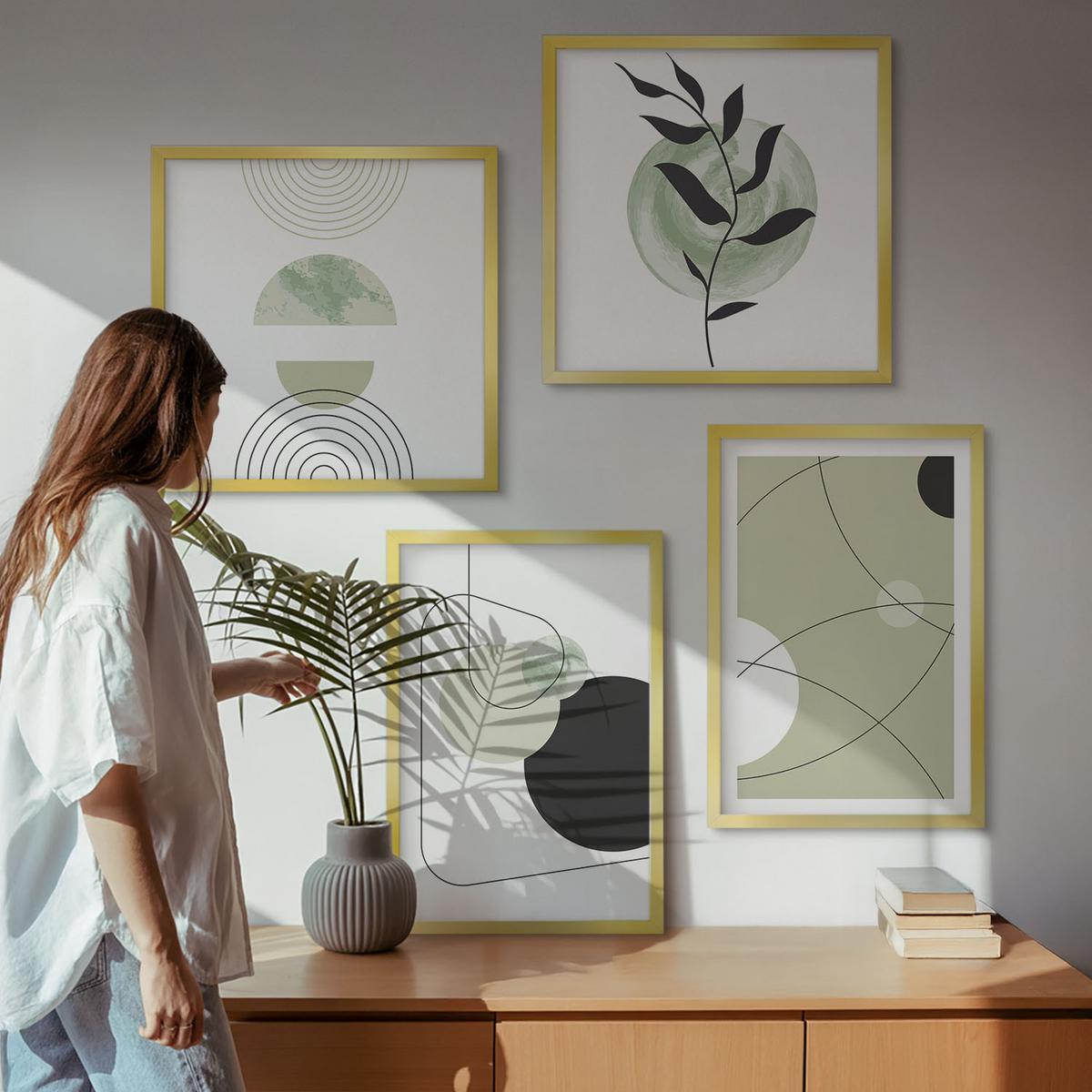 BILDER SET 4er Set - 50x50 cm & 40x60 cm Goldrahmen - Abstrakte Formen und Farben - Goldfarben, Kunststoff (50/50cm) - TULUP