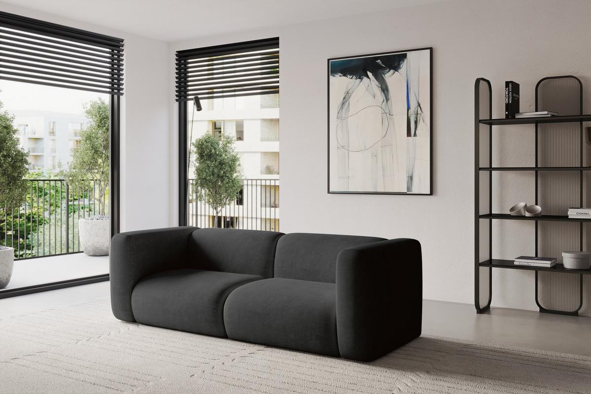 MODULARES Sofa 2-SITZER MIRA-S1 228x89x70 Schwarz cm Velours - Anthrazit/Schwarz, Holzwerkstoff/Kunststoff (228/70/89cm) - ALTDECOR