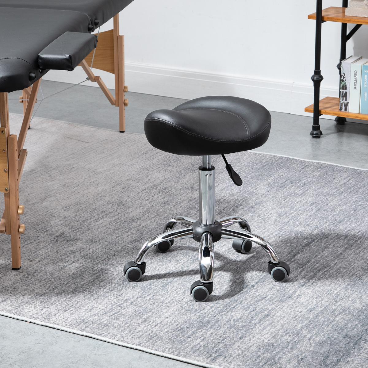 ROLLHOCKER Höhenverstellbarer Arbeitshocker mit Rädern für Massage Schwarz - Schwarz, Leder (48/71/48cm) - HOMCOM
