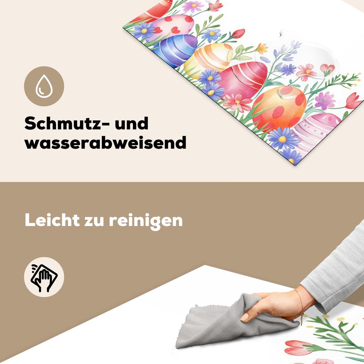 HERDABDECKPLATTE Blumengarten - Bunt - Eier Induktionsmatte 71x52 cm - Weiß, Kunststoff (71/52/0.2cm) - MuchoWow