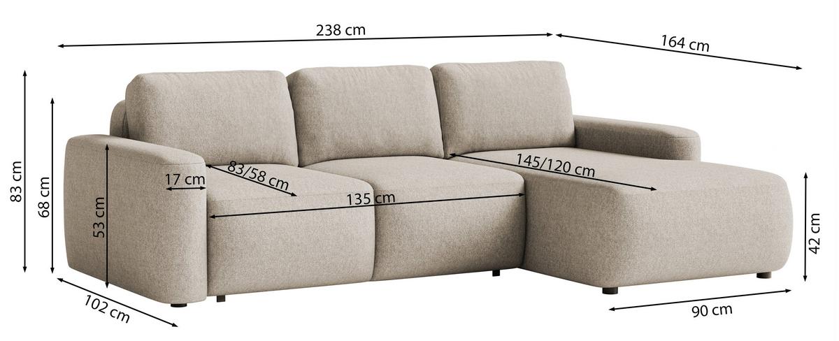 ECKSOFA Carnos Mini Kupfer Chenille - Schwarz/Kupferfarben, Kunststoff/Textil (164/238cm) - Selsey