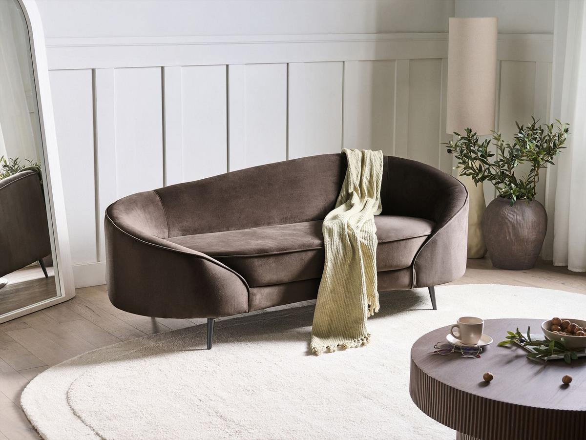 2-SITZER-SOFA Samtstoff Dunkelbraun Savar - Dunkelbraun/Schwarz, Textil (183/75/85cm) - Beliani