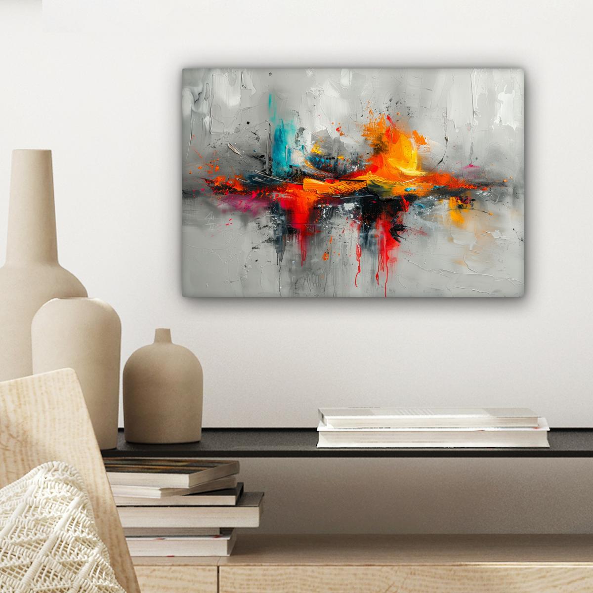 LEINWANDBILD Moderne Kunst - Orange - Grau - Abstrakt Deko Schlafzimmer 30x20 cm - Hellgrau, Textil (30/20cm) - MuchoWow