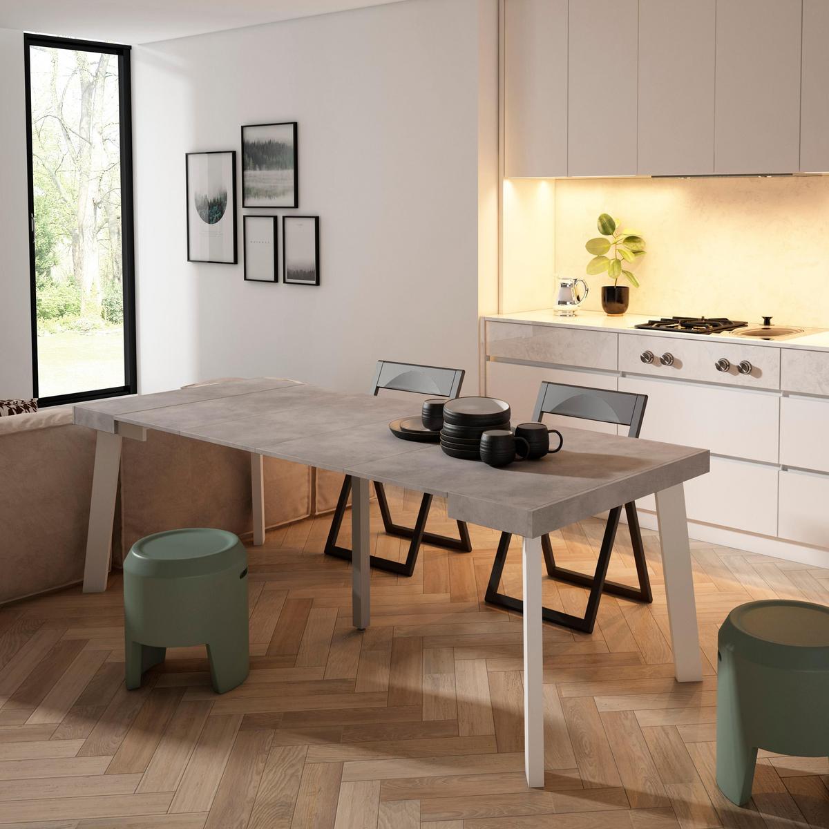 ESSTISCH ausziehbar 58 bis 222cm, für 10 Gäste, zementgrau, 58/90/73cm - Grau, Holzwerkstoff (90/222/73cm) - Skraut Home